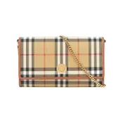 【BreezeOnline 微風精品線上】BURBERRY 經典格紋皮夾式手拿包/鍊包WOC(米色/石楠木棕)