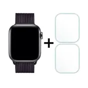 【RedMoon】Apple Watch Ultra4/SE3/9/8/7/6/5/4/3/2 米蘭不銹鋼磁吸錶帶+3D保護貼2入(40/41/42/44/45/49m)