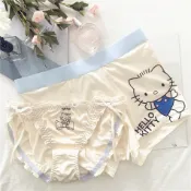 【精品上市】內褲 粉色hellokitty情侶內褲一男一女繫帶性感純欲風牛奶絲印花三角褲 四角褲 男生平角褲 日系情侣内