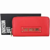 【MOSCHINO】LOVE MOSCHINO 字母標誌荔紋牛皮拉鍊長夾(紅色 皮夾 錢包)