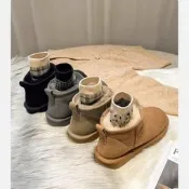 台灣現貨谷韻丨冬季真皮毛一體雪地靴女mini短筒防滑低幫雪地棉情侶短靴子