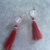 925 純銀  長流蘇 14MM粉晶, 小石榴石 耳環 14MM pink quartz, small garnet with tassel  925 silver earring
