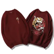 (店+)【潮野屋】潮野屋 美式刷毛大學T 福星高照 舞龍舞獅 萬事如意 國潮風 長袖 圓領 保暖 秋冬 印花 休閒 WSD-981