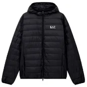 【EMPORIO ARMANI】男款 EA7 品牌LOGO 連帽羽絨外套-黑色(S號、M號、L號、XL號)