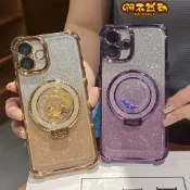 VIVO V50 漸變閃粉流沙支架 手機殼 Y21 Y50 Y52 帶鏡頭膜 Y72 Y76 Y27 Y38 電鍍防摔殼