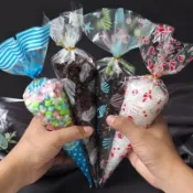 【台中出貨】爆米花袋 點心袋 OPP袋 點心塑膠袋 透明錐形三角袋 蛋白糖棉花糖糖果袋 冰淇淋甜筒 包裝袋 印花束口