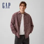 【GAP】寬鬆法蘭絨襯衫-酒紅紫(904948)