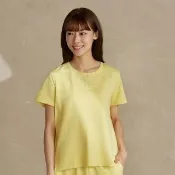 【YVONNE 以旺傢飾】凸條提花半開襟短袖上衣-晨曦黃