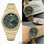 【Vivienne Westwood】手錶型號VW30331墨綠色錶面香檳金34mm錶殼香檳金精鋼錶帶款