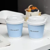 (店+)木宇居家 雙層隔熱外帶咖啡杯壓紋一次性咖啡紙杯定製小藍瓶簡約加厚隔熱商用熱飲打包杯子帶蓋