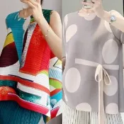 【巴黎精品】多款三宅風皺褶衣服褶皺上衣背心修身T恤摺衣折衣寬鬆長褲子（褶皺短袖上衣n2b1 A)