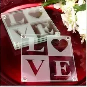 【AI婚慶用品批發】【LOVE玻璃杯墊】送客小禮 / 美國婚禮小物 系列一對雙片裝