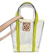 【TORY BURCH】TB Blake 迷你款皮革LOGO透明購物托特斜背包(蘋果綠/贈原廠防塵袋紙袋/七夕情人節)
