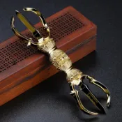 鼎盛貿易行 唐密黃銅三股金剛杵擺件手工21CM精品禮品