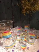 早期法國製luminarc樂美雅陽光沙灘彩虹冷水壺 一壺六杯