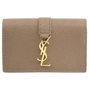 【YSL】簡約金屬字母LOGO小牛皮六孔鑰匙包信用卡名片收納包(灰褐)