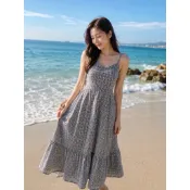 二手美洋裝👗轉賣 格紋v領蛋糕裙擺洋裝 顯胸洋裝