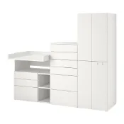 【IKEA 宜家家居】SMÅSTAD/PLATSA 收納組合, 白色 白色/附嬰兒尿布台, 210x79x181 公分