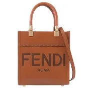 【FENDI 芬迪】Sunshine 品牌LOGO烙印小牛皮托特包兩用包(焦糖棕)