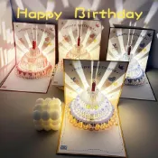 ✨臺灣免運✨生日發光賀卡 生日禮物 祝福卡片 3d立體生日賀卡音樂燈光定製祝福卡片 蛋糕卡片 高級感男女朋友生日禮物