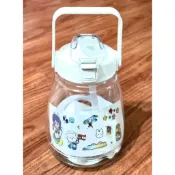 《麻糬小舖》全新二手商品~手提胖胖瓶吸管水壺-透明白.透明紫款(約1200ml)