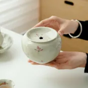 觀策器 隱草木灰 純手繪 粉蘭花 陶瓷 茶渣缸 水盂缸 家用 廢水缸 建水 茶具 茶道 茶藝 茶席 茶台擺件