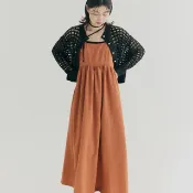 SEQUI HIBI 泡泡細格露背後綁帶洋裝－橘橙色