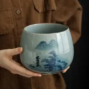 哥窯陶瓷 約家用復古水盂茶洗建水茶水缸茶桶功夫茶渣缸功夫茶盂