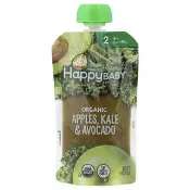 【iHerb】禧貝, Happy Baby®，有機嬰兒食品，6 個月以上，蘋果、羽衣甘藍和鱷梨，4 盎司（113 克）