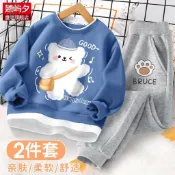 🍭小朋友🍭男童裝 新款兒童男孩套裝春秋季假兩件男童秋裝薄款時尚中大童運動褲