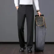 (店+)西裝褲男彈性休閒直筒工作西褲寬褲寬版高腰打摺西裝褲長褲