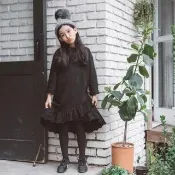 【橘魔法】交叉大裙擺刷毛長袖洋裝 兒童 大人 親子款 童裝 女童 連身裙 長版上衣 洋裝 衛衣 母女裝