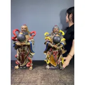 【阿一藝品】早期廣東 石灣陶【鎮宅門神】韋馱跟關公 名師周永鏘手製 有落款 值得收藏 居家裝飾 石灣公仔陶藝 K61