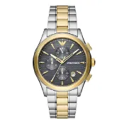 大高雄鐘錶城 EMPORIO ARMANI 亞曼尼 Paolo系列 AR11527 輝煌紳士計時手錶 銀色 x 金色 42MM｜樂天領券現折★全館特惠中★指定刷卡回饋10%