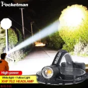 吉宅良品 8000流明XHP70.2 LED黃光頭燈18650電池釣魚野營可調焦頭燈