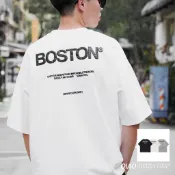 【QIAO】帥界高級感 立體BOSTON 細絨棉 韓系 情侶裝 落肩 五分袖 寬鬆 T恤 短袖 短T 男裝 男生衣服