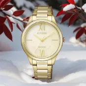 CITIZEN 星辰 ECO-Drive 美麗動人時尚女錶-金/34mm 手錶(EM0412-52P)