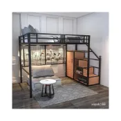 (店+)❀北歐樓閣式床小戶型公寓床多功能鐵藝高架床宿捨鐵架床上下舖床架 高架床 上下舖 雙人床架 雙層床 雙人床 鐵架床 POU
