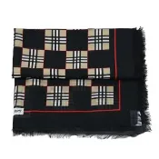 【BURBERRY 巴寶莉】英系經典格紋格子純棉混蠶絲薄披肩大方巾圍巾(黑)