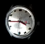 停電必備…售瑞士TITUS鐵達時…早期大錶面三針25JEWELS陀飛輪自動手上鍊…星期日期經典款手腕錶，存藏多年…歡迎收
