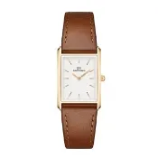 【Daniel Wellington】DW 手錶 Bound 32x22mm 摩登棕色皮革方錶-白錶盤(香檳金框)