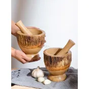 （可開發票收據）泰國進口實木木質搗蒜器石臼手動搗蒜罐搗蒜神器家用研磨器壓蒜器（聚福來優品之家）