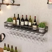 酒架 長80紅酒酒架 紅酒杯架 壁掛酒架 葡萄酒架 吊杯置物架 酒類擺件展示架(酒架 置物架)