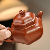 蘭言優選高級紫砂壺茶具【全手工】六角蓮子  極品朱泥·190cc·內推孔手工刻繪名家純手工精緻茶壺中式單人泡茶壺