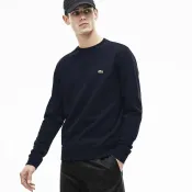 美國百分百【全新真品】法國 Lacoste 鱷魚 長袖 T恤 大學T logo 運動 休閒 時尚 深藍 S號 I559