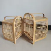 高品質竹雞籠大號小號可選帶皮手工打磨拋光竹製鳥籠家用養殖竹籠 小號竹雞籠 單籠一個 籠衣 塑料杯子 加食器 加大號竹雞籠