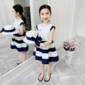 洋裝 女童連衣裙 夏裝韓版拼接短袖裙子 洋氣小女孩公主裙 兒童裙子 女生童裝連身裙【不二雜貨】