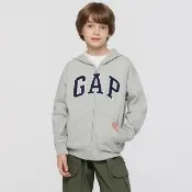 【GAP】男童裝 Logo刺繡刷毛連帽外套-淺灰色(609295)