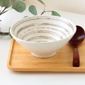 【Just Home】日式手刷燒陶瓷8吋斗笠碗-白波(850mL 可微波 碗 碗盤 盤 餐具 湯盤)