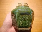 清代石灣窯綠釉六角罐 廣鈞石灣窯印花窯變六角罐 無磕沖完美品相